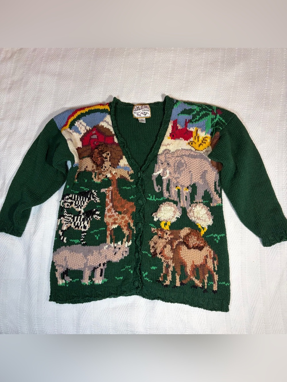 Vintage 90s Noah's Ark Sweater Medium Cardigan Heirloom Collectibles Grandmacore